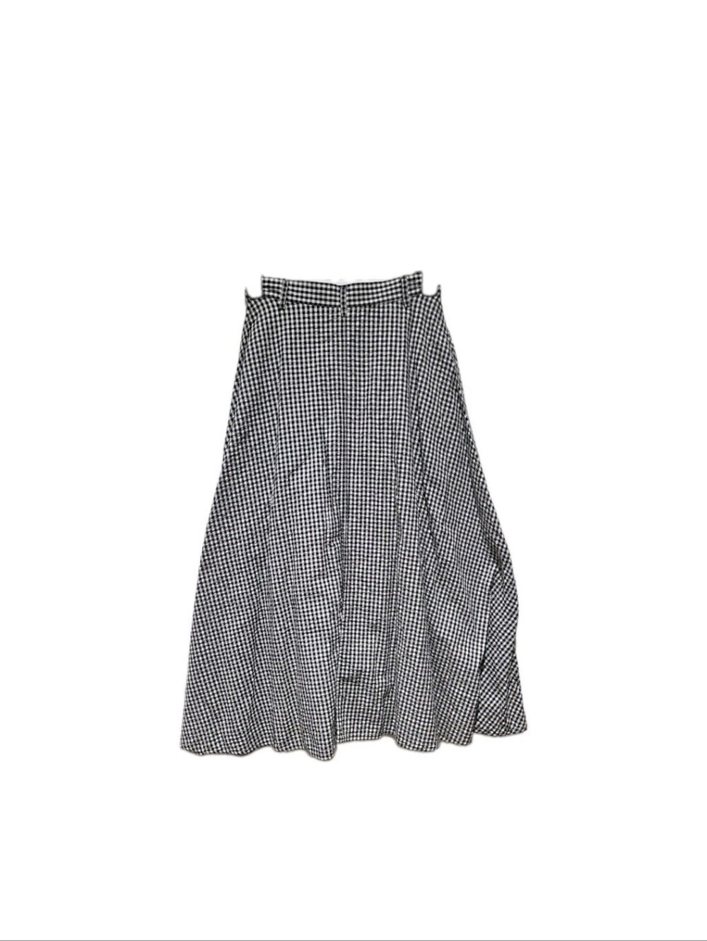 Vtg Button-Front Black and White Gingham Midi Skirt - Picture 2 of 9